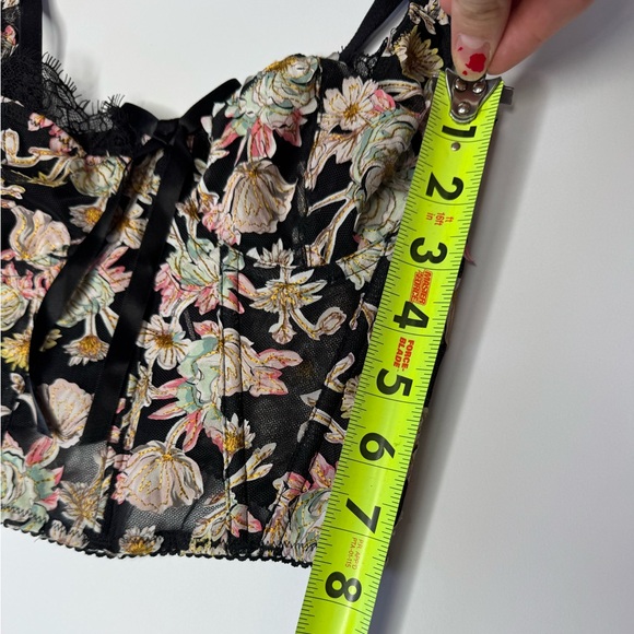 Victoria’s Secret Floral Mesh Corset Top 32C Black Sheer Lace Bow - Picture 3 of 6
